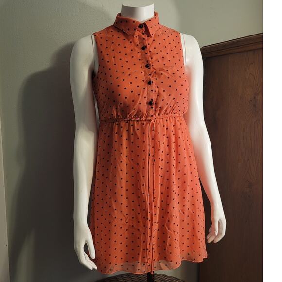 Sweet Storm Orange Polka Dot Sleeveless Mini Dress Size Small Elastic Waist Y2K - Picture 1 of 9